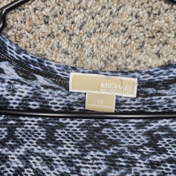 Michael Kors‎ Top Womens Plus 3X Blue Animal Print Long Sleeve Sheer Scoop Neck - Picture 6 of 7